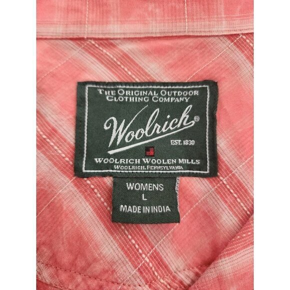 Woolrich Women Button Top Long Sleeves Check 100% Cotton Orange Size Large - Picture 6 of 9